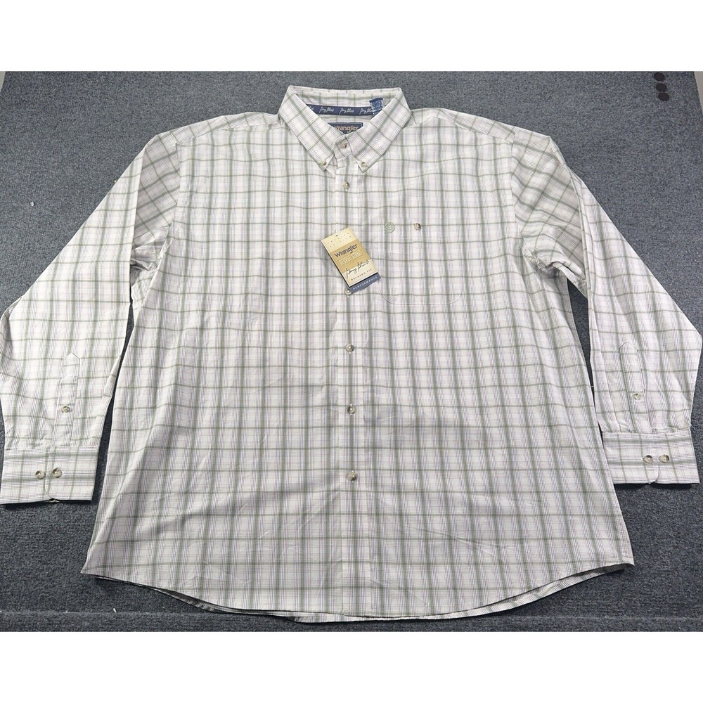 Wranglerโ George Strait Relaxed Fit Green Plaid Performance Shirt Mens XXL NWT